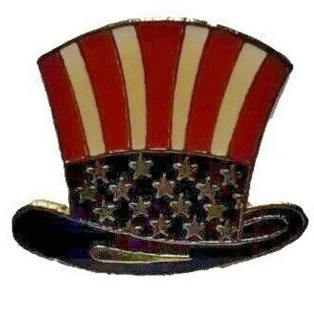 PWII Uncle Sam Top Hat Patriotic Enamel Pin Red White Blue Stars Stripes Vintage
